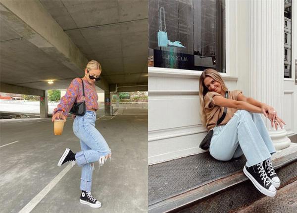 Kết hợp váy và giày Converse cổ cao nữ