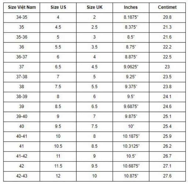 Minh họa bảng quy đổi size giày adidas nam giữa các hệ thống US UK CM EU cho người mua sắm trực tuyến